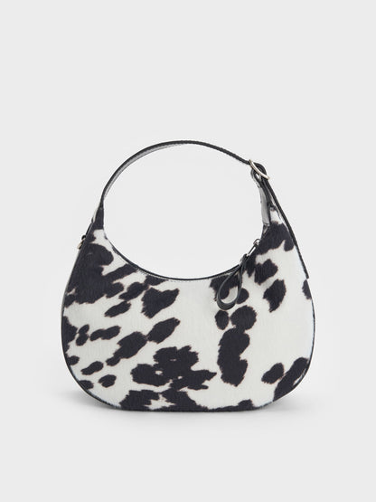 CHARLES & KEITH New / Vega Furry Cow-Print Hobo Bag - Multi