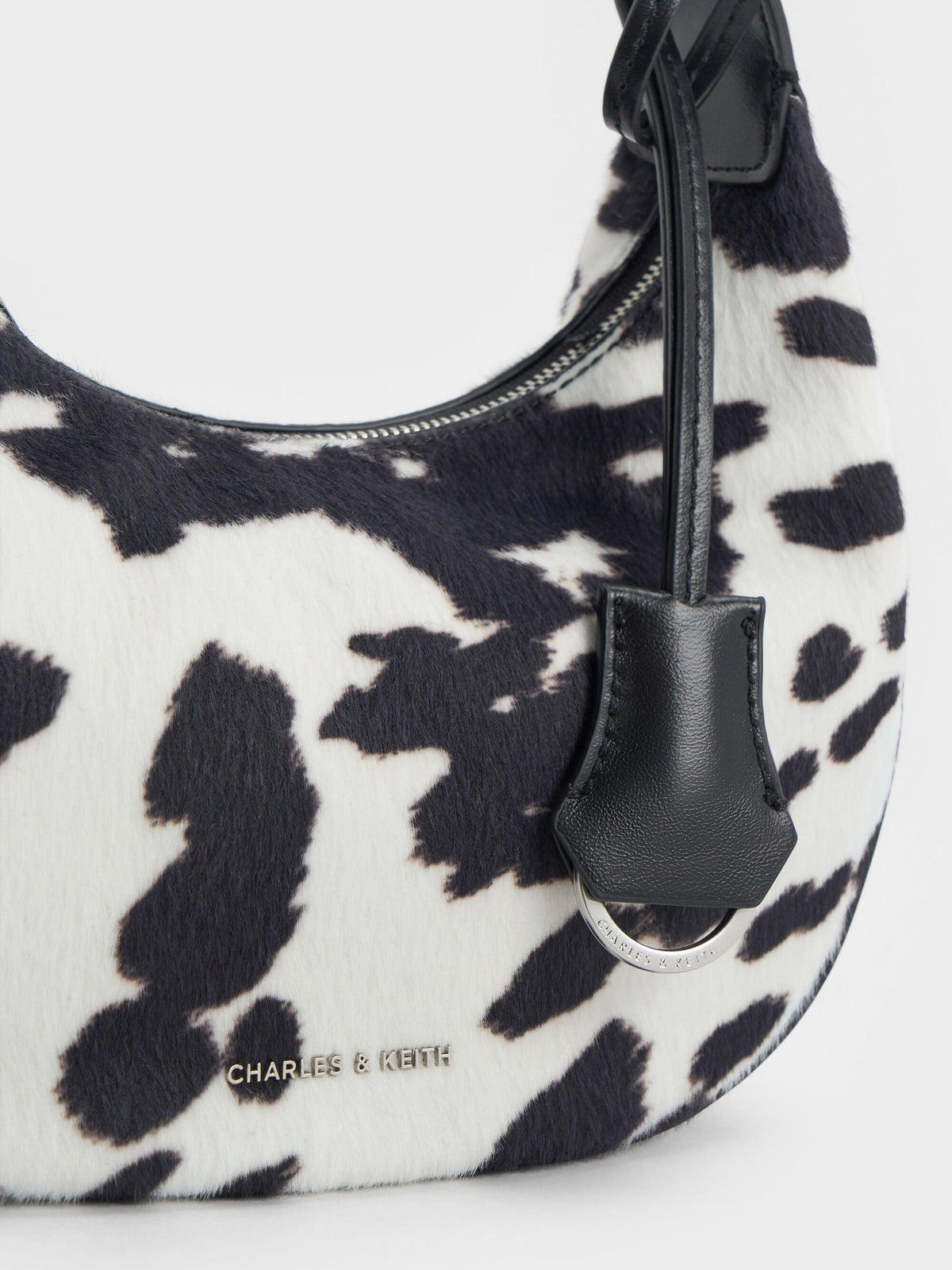 CHARLES & KEITH New / Vega Furry Cow-Print Hobo Bag - Multi
