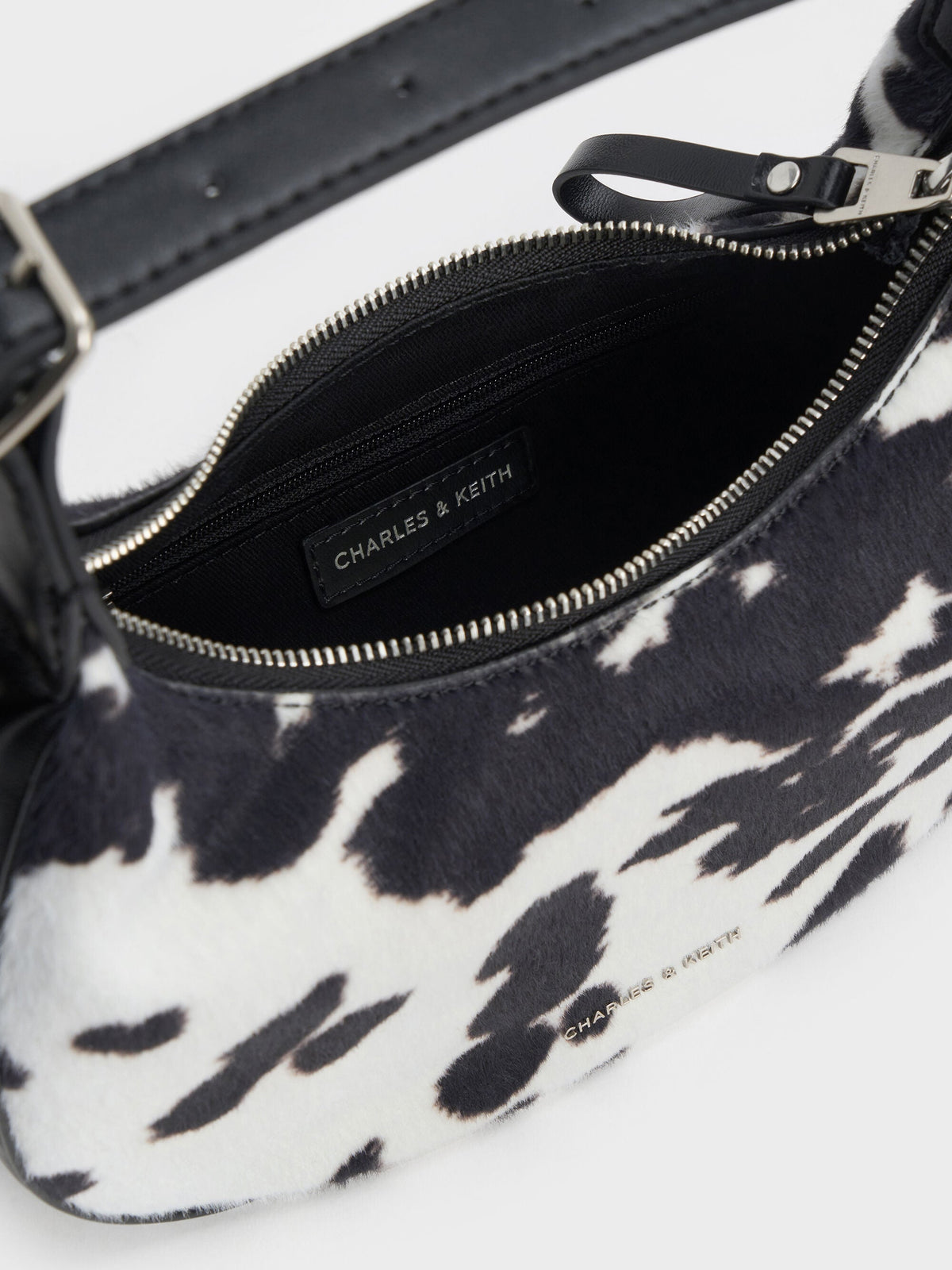 CHARLES & KEITH New / Vega Furry Cow-Print Hobo Bag - Multi