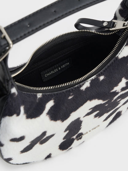 CHARLES & KEITH New / Vega Furry Cow-Print Hobo Bag - Multi