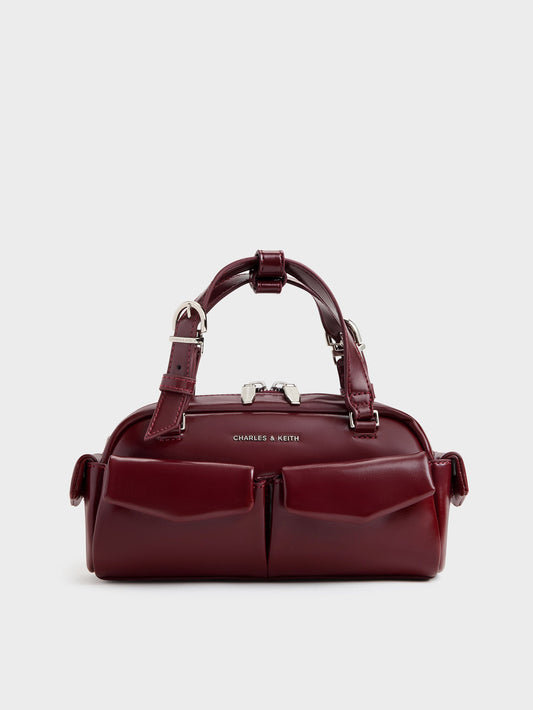 CHARLES & KEITH Premium / Rachel Multi-Pocket Bowling Bag - Burgundy