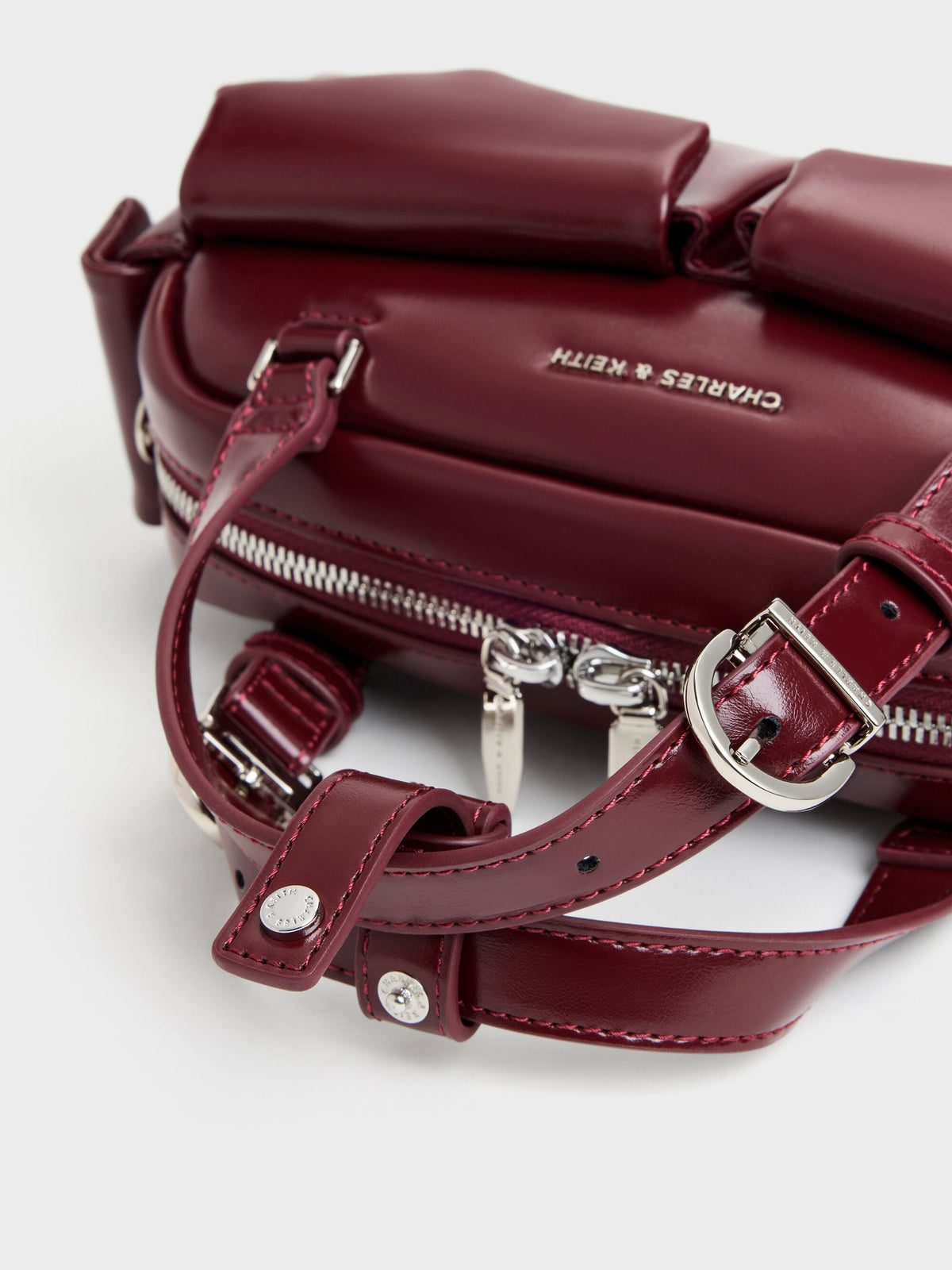 CHARLES & KEITH Premium / Rachel Multi-Pocket Bowling Bag - Burgundy