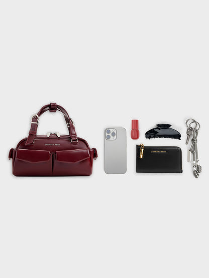 CHARLES & KEITH Premium / Rachel Multi-Pocket Bowling Bag - Burgundy