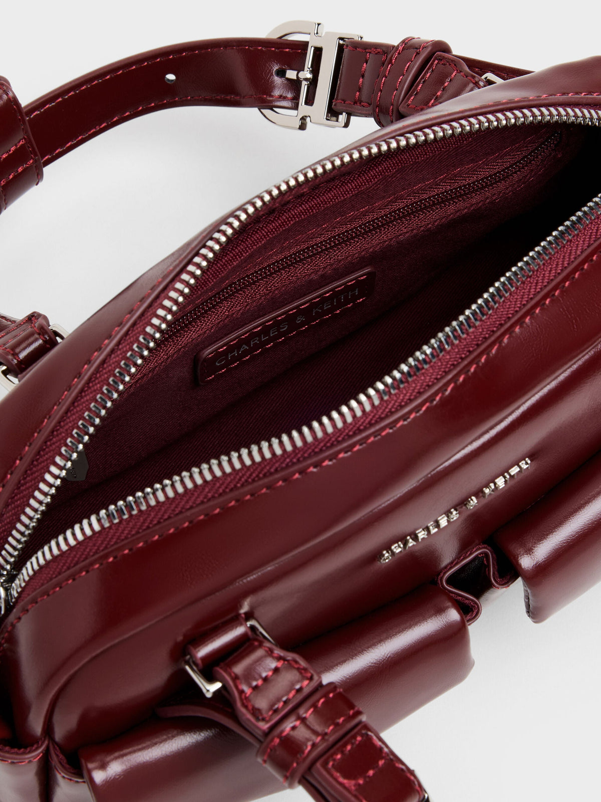 CHARLES & KEITH Premium / Rachel Multi-Pocket Bowling Bag - Burgundy