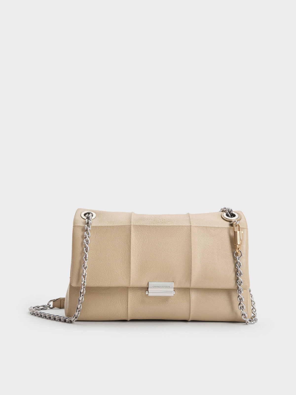 CHARLES & KEITH Smart Buy / Delfina Quilted Chain-Strap Shoulder Bag - Sand Beige