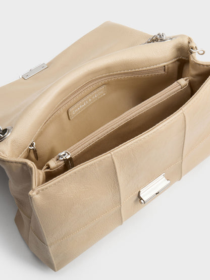 CHARLES & KEITH Smart Buy / Delfina Quilted Chain-Strap Shoulder Bag - Sand Beige