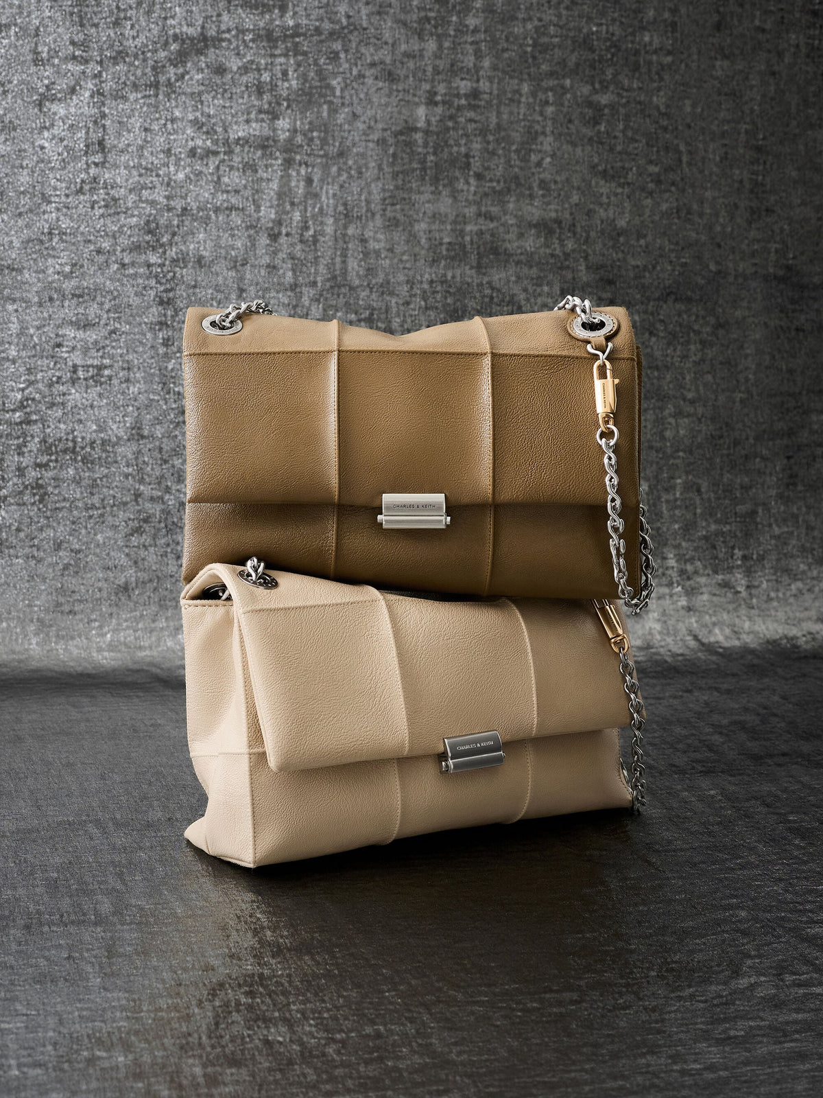 CHARLES & KEITH Smart Buy / Delfina Quilted Chain-Strap Shoulder Bag - Sand Beige