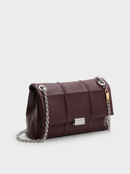 CHARLES & KEITH Exclusive / Delfina Quilted Chain-Strap Shoulder Bag - Wineberry Red