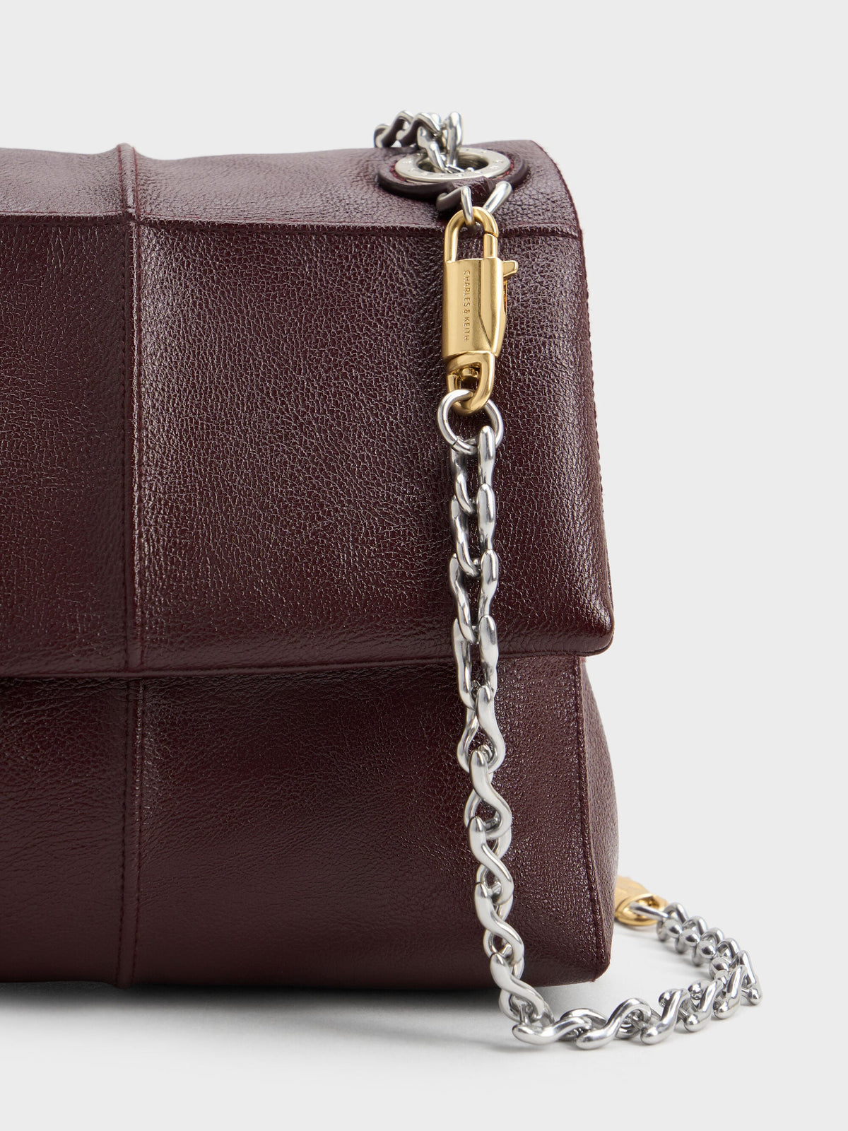 CHARLES & KEITH Exclusive / Delfina Quilted Chain-Strap Shoulder Bag - Wineberry Red