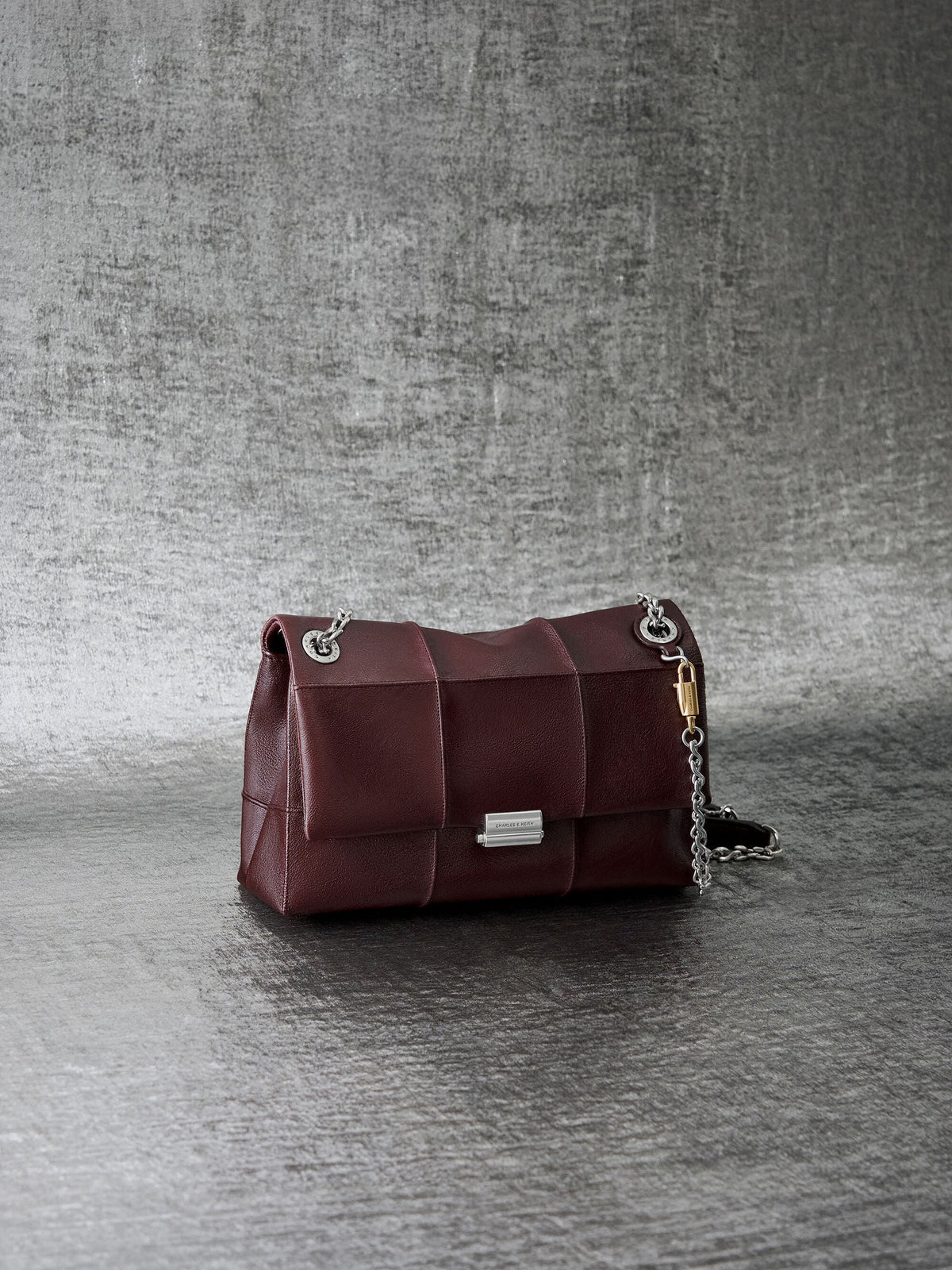 CHARLES & KEITH Exclusive / Delfina Quilted Chain-Strap Shoulder Bag - Wineberry Red