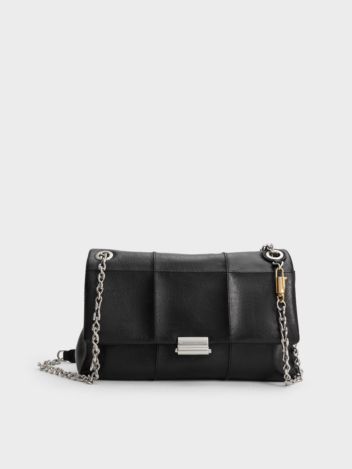 CHARLES & KEITH Hot Sale / Delfina Quilted Chain-Strap Shoulder Bag - Black