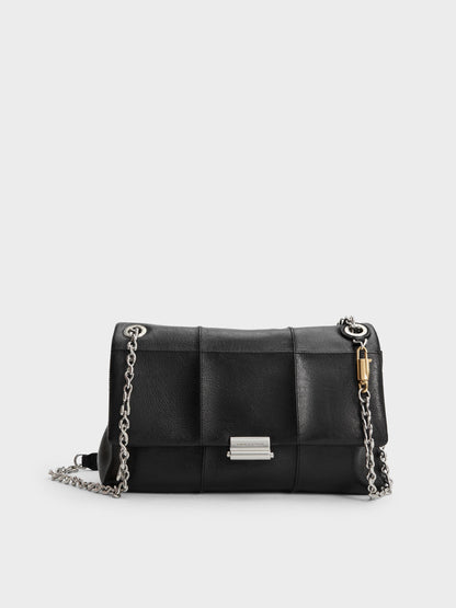 CHARLES & KEITH Hot Sale / Delfina Quilted Chain-Strap Shoulder Bag - Black