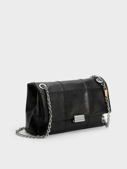 CHARLES & KEITH Hot Sale / Delfina Quilted Chain-Strap Shoulder Bag - Black