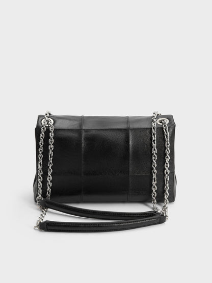 CHARLES & KEITH Hot Sale / Delfina Quilted Chain-Strap Shoulder Bag - Black