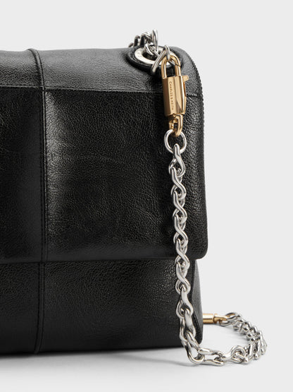 CHARLES & KEITH Hot Sale / Delfina Quilted Chain-Strap Shoulder Bag - Black