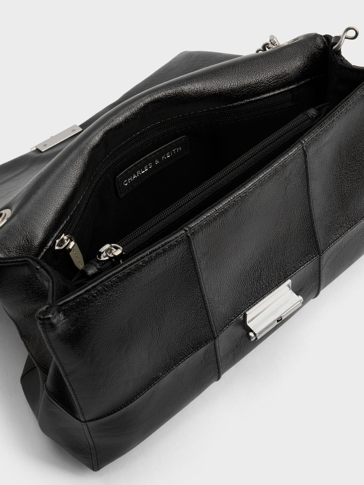 CHARLES & KEITH Hot Sale / Delfina Quilted Chain-Strap Shoulder Bag - Black
