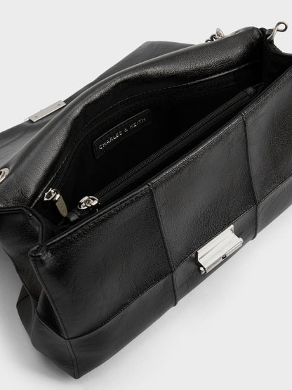 CHARLES & KEITH Hot Sale / Delfina Quilted Chain-Strap Shoulder Bag - Black