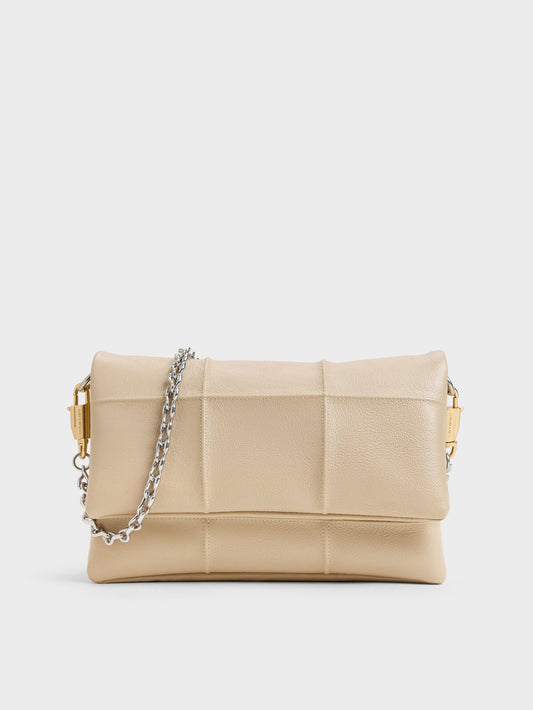 CHARLES & KEITH Premium / Delfina Quilted Wallet On Chain - Sand Beige