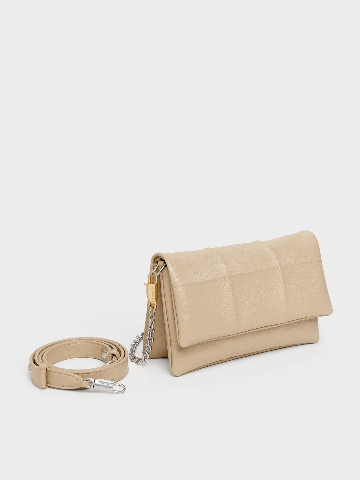 CHARLES & KEITH Premium / Delfina Quilted Wallet On Chain - Sand Beige