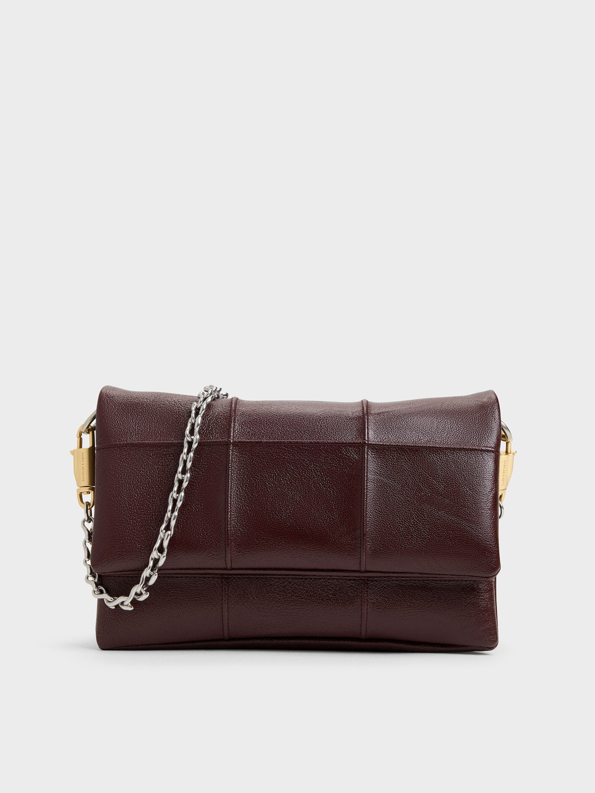 CHARLES & KEITH Popular / Delfina Quilted Wallet On Chain - Wineberry Red