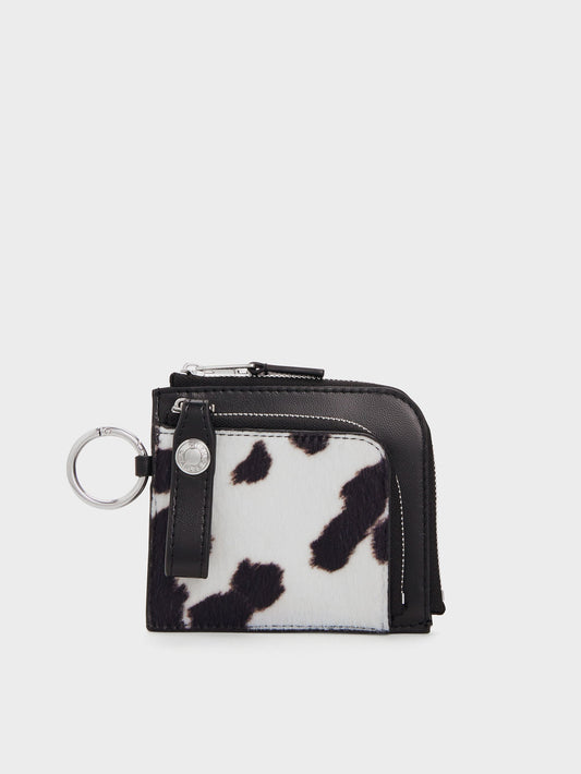 CHARLES & KEITH Discount / Vega Furry Cow-Print Zip-Around Pouch - Multi