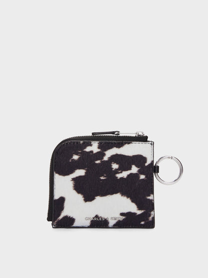 CHARLES & KEITH Discount / Vega Furry Cow-Print Zip-Around Pouch - Multi