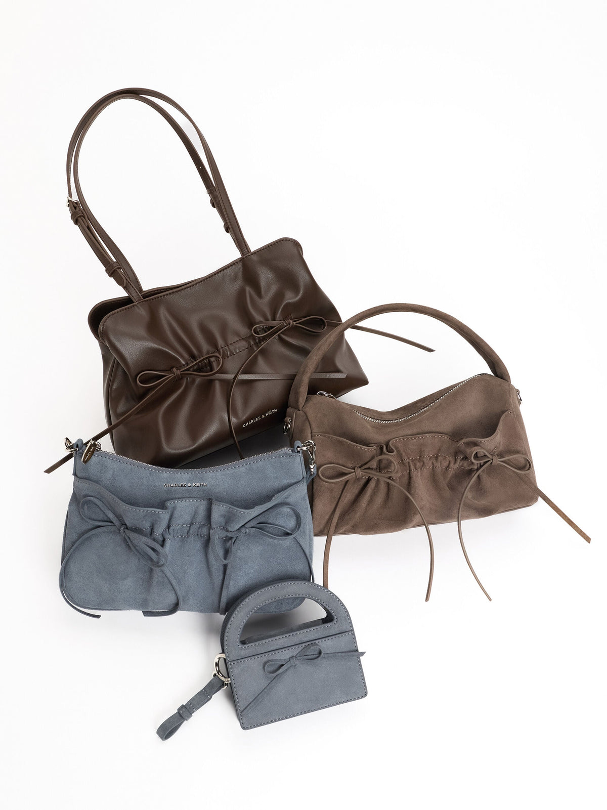 CHARLES & KEITH Everyday / Reese Bow Top Handle Wristlet - Smoky Blue