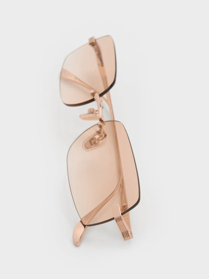 CHARLES & KEITH Customer Favorite / Easton Rimless Rectangular Sunglasses - Rose Gold