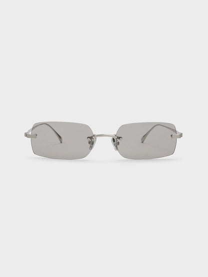 CHARLES & KEITH Recommended / Easton Rimless Rectangular Sunglasses - Silver