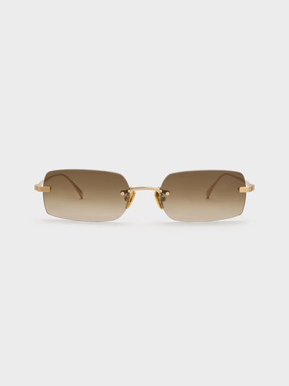 CHARLES & KEITH New / Easton Rimless Rectangular Sunglasses - Gold
