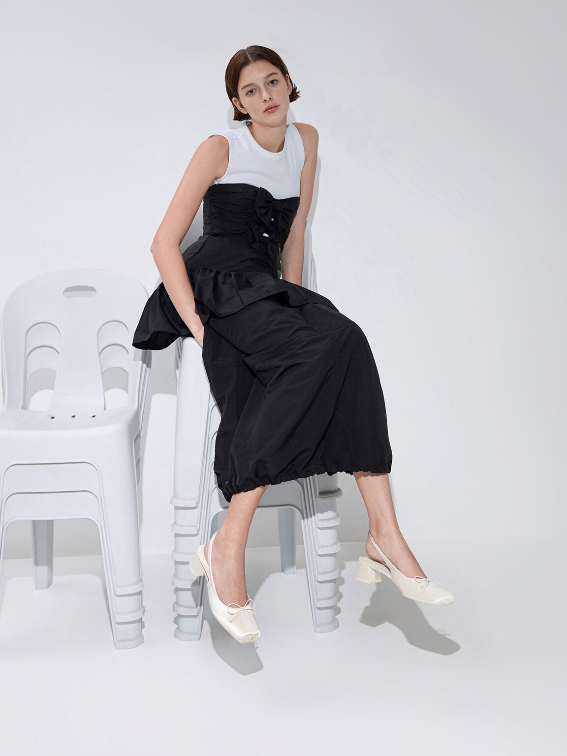 CHARLES & KEITH Special Offer / Sadira Satin Slingback Pumps - Chalk