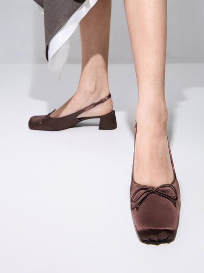 CHARLES & KEITH Everyday / Sadira Satin Slingback Pumps - Dark Brown