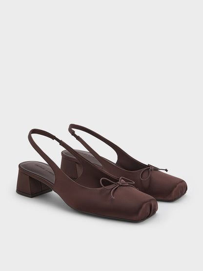 CHARLES & KEITH Everyday / Sadira Satin Slingback Pumps - Dark Brown