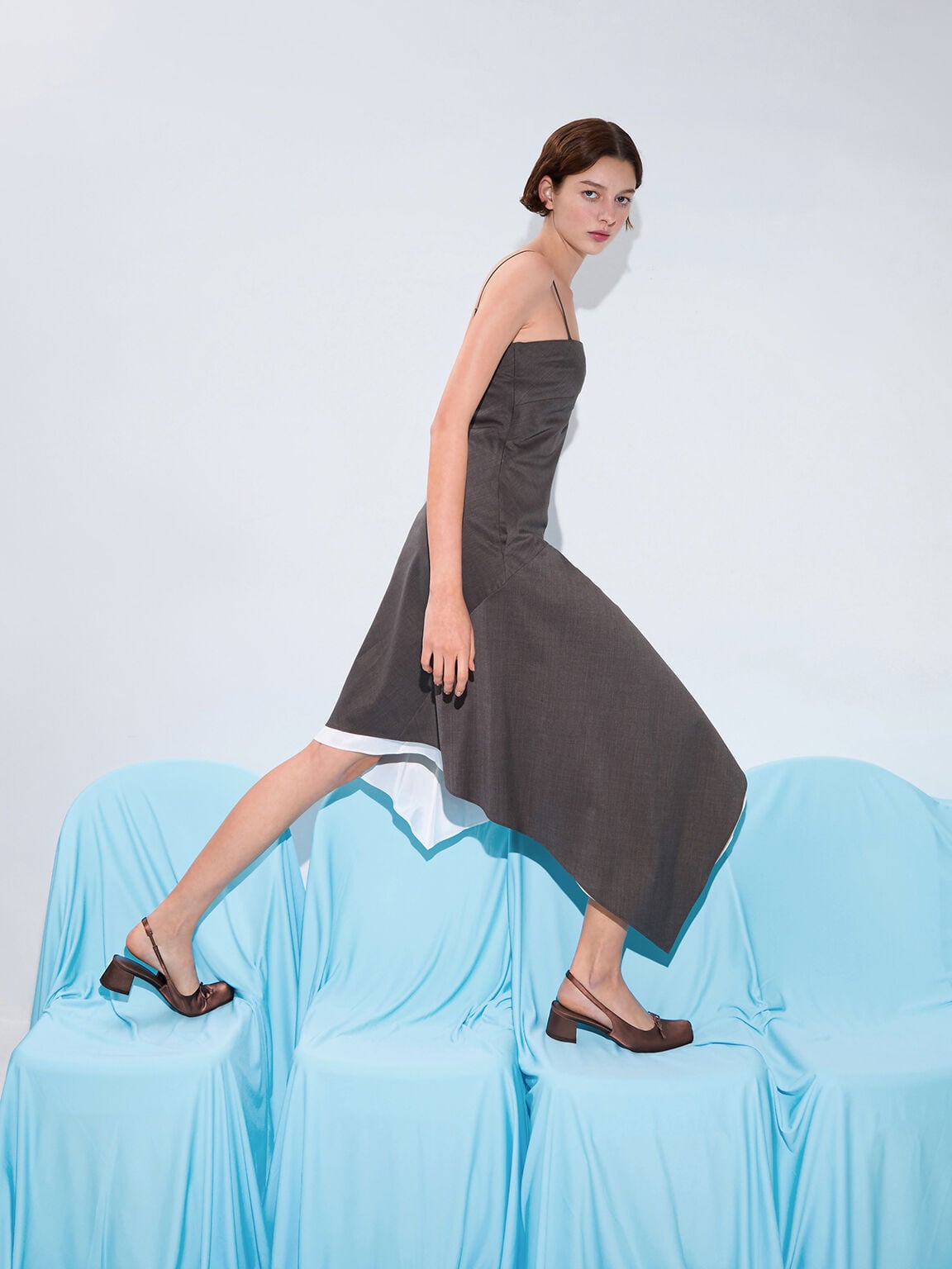 CHARLES & KEITH Everyday / Sadira Satin Slingback Pumps - Dark Brown