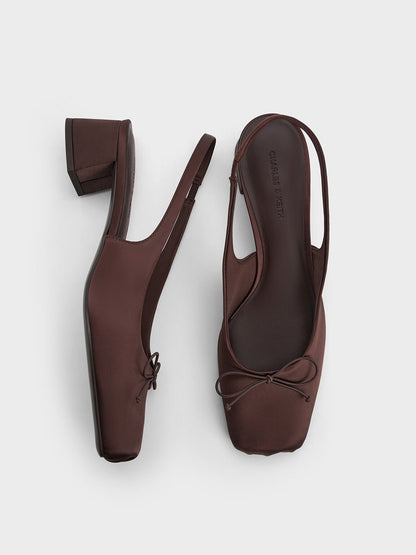 CHARLES & KEITH Everyday / Sadira Satin Slingback Pumps - Dark Brown