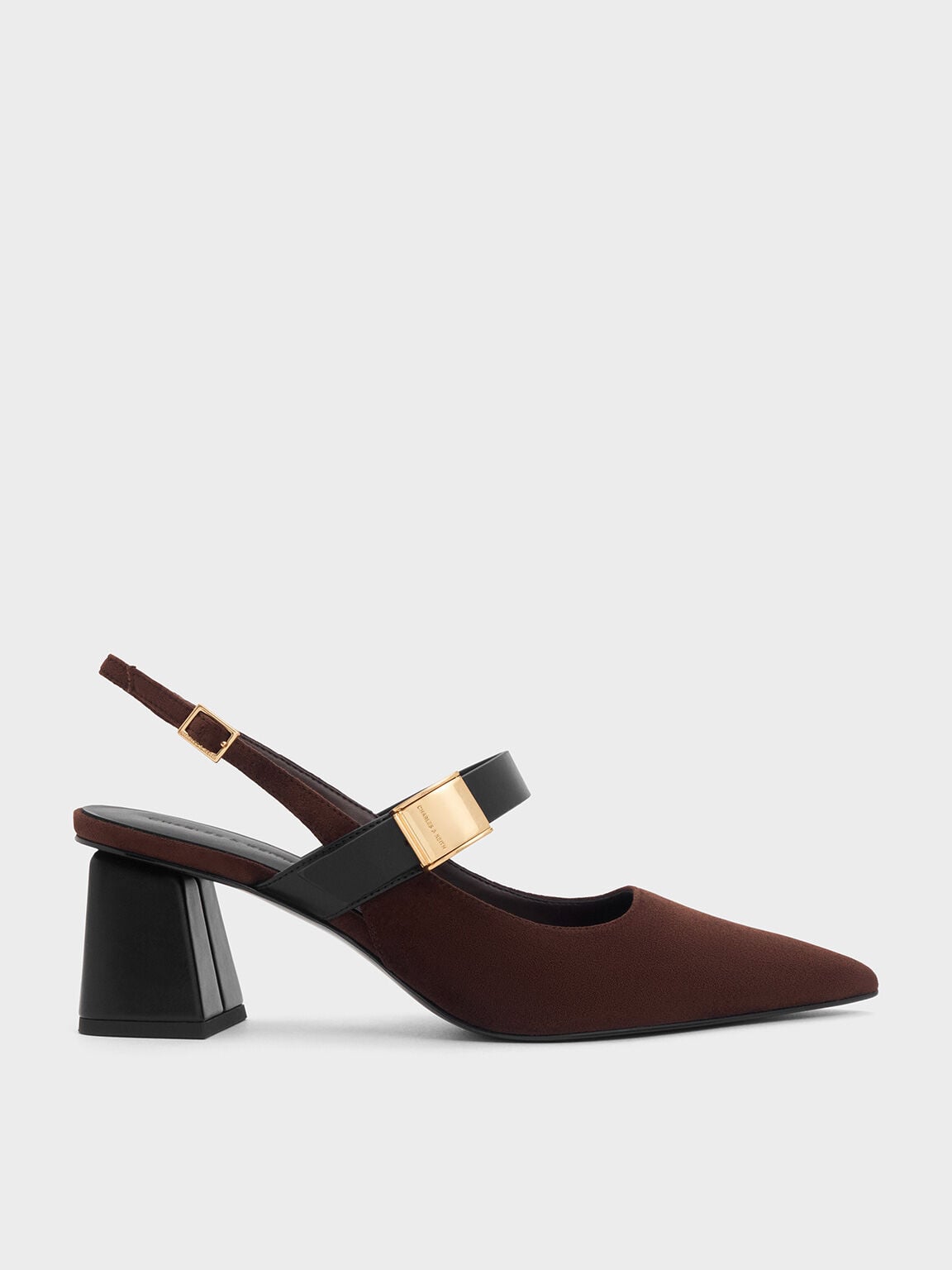 CHARLES & KEITH Hot Sale / Yvette Faux Suede Mary Jane Slingback Pumps - Dark Brown