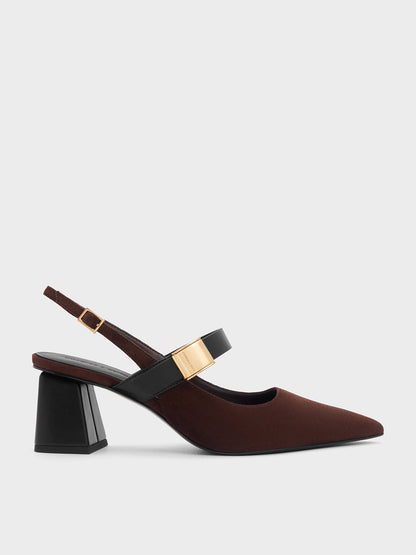 CHARLES & KEITH Hot Sale / Yvette Faux Suede Mary Jane Slingback Pumps - Dark Brown