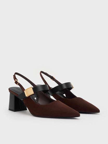 CHARLES & KEITH Hot Sale / Yvette Faux Suede Mary Jane Slingback Pumps - Dark Brown