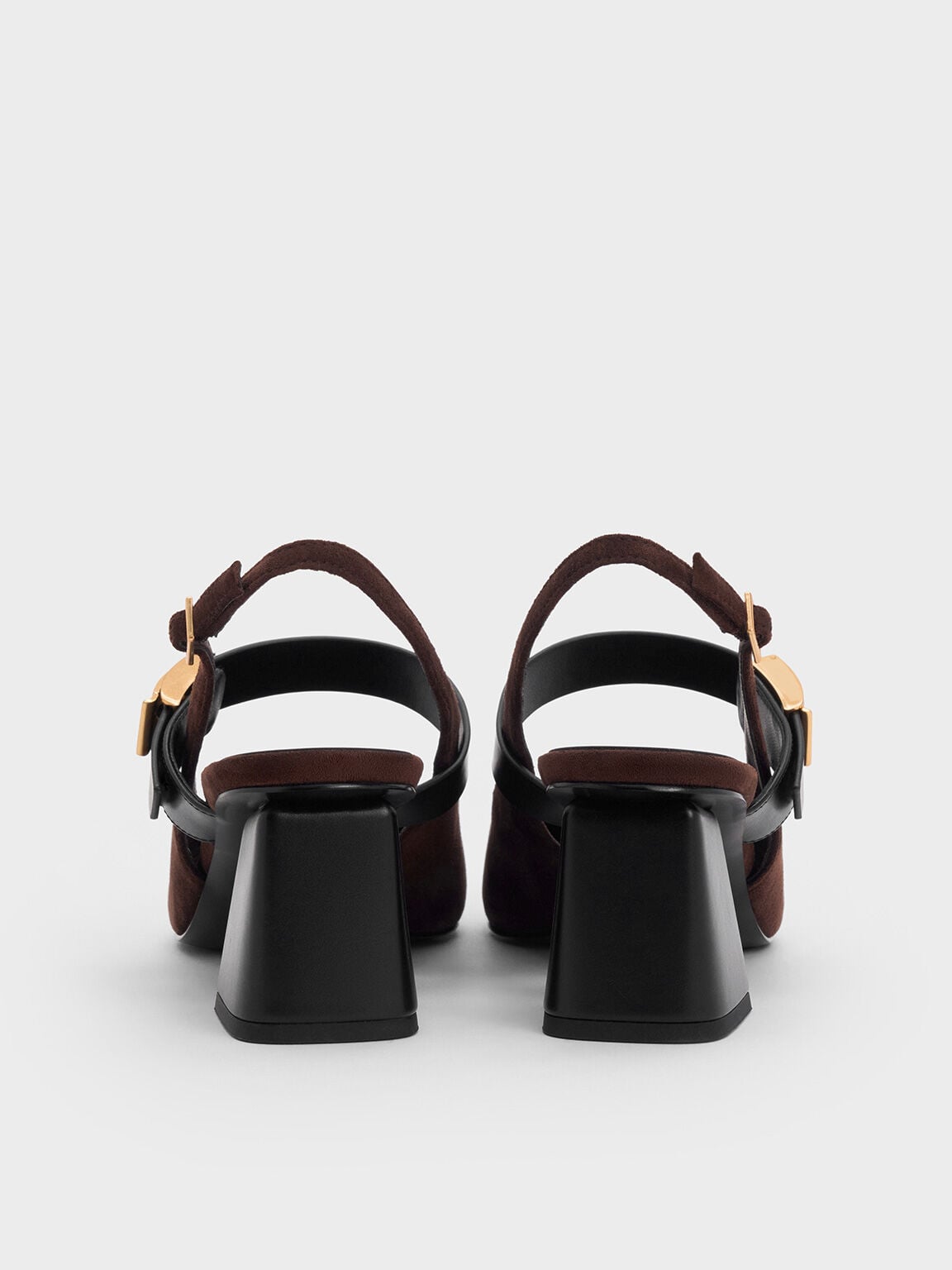 CHARLES & KEITH Hot Sale / Yvette Faux Suede Mary Jane Slingback Pumps - Dark Brown