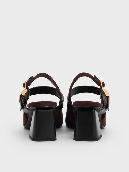 CHARLES & KEITH Hot Sale / Yvette Faux Suede Mary Jane Slingback Pumps - Dark Brown