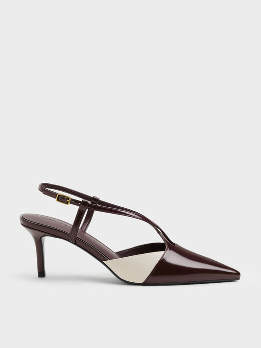 CHARLES & KEITH Value / Two-Tone Pointed Slingback Pumps - Burgundy