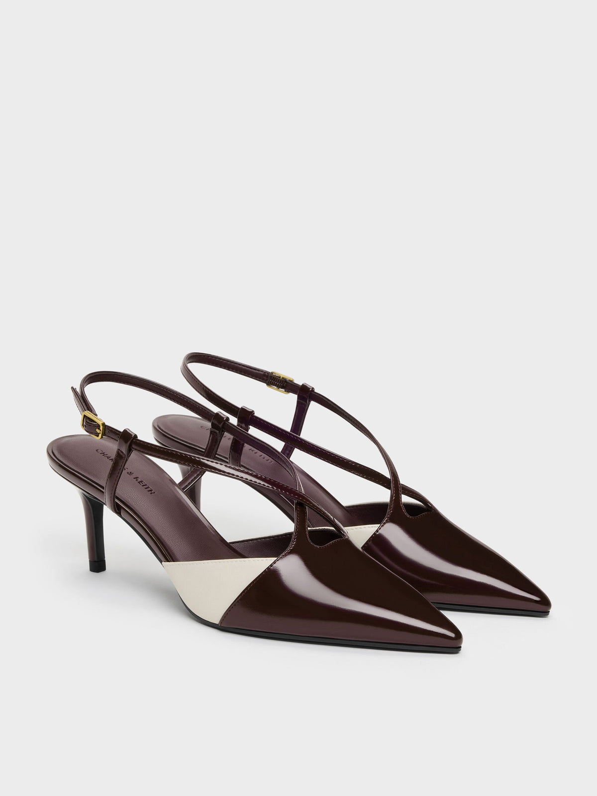 CHARLES & KEITH Value / Two-Tone Pointed Slingback Pumps - Burgundy