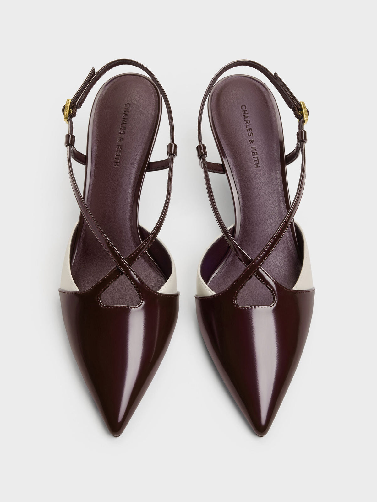 CHARLES & KEITH Value / Two-Tone Pointed Slingback Pumps - Burgundy