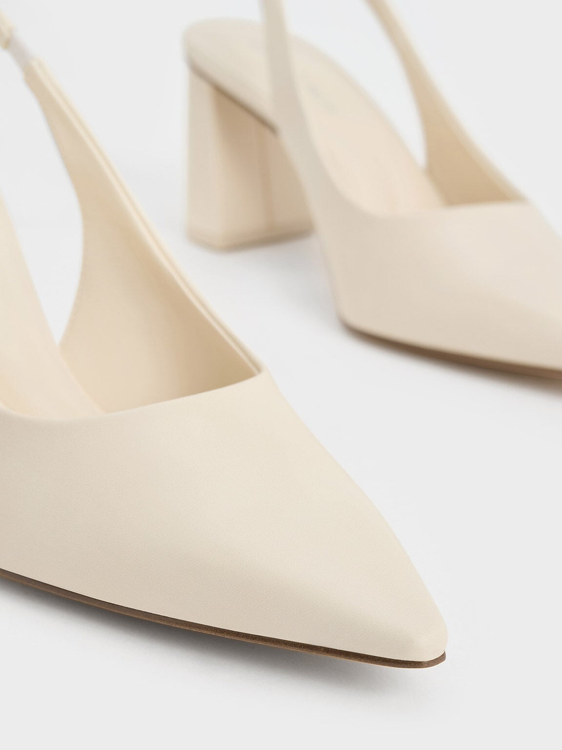 CHARLES & KEITH Best Seller / Teagan Pointed Slingback Pumps - Chalk