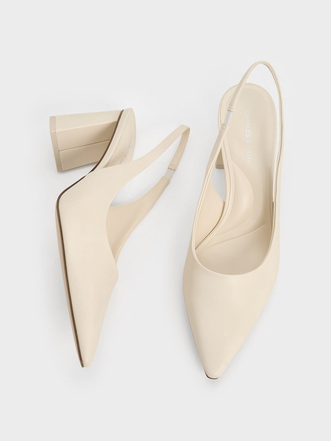 CHARLES & KEITH Best Seller / Teagan Pointed Slingback Pumps - Chalk