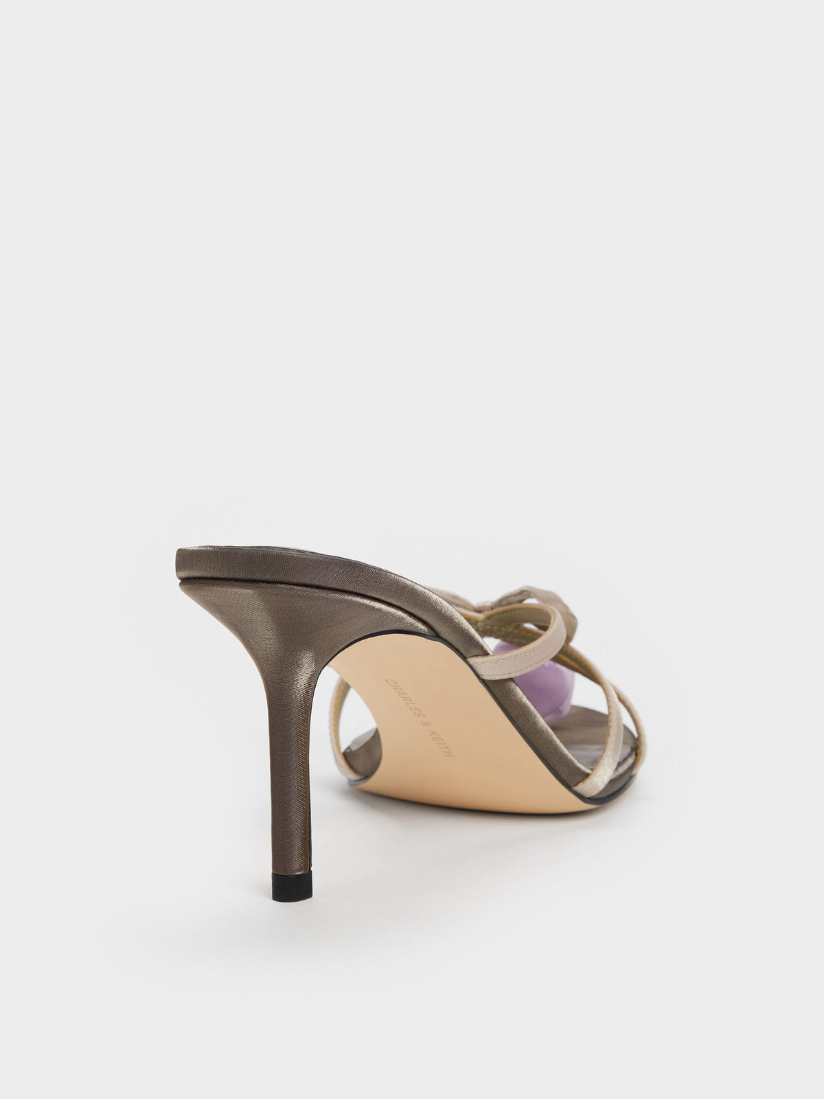 CHARLES & KEITH Special Offer / Bow Flower-Pearl Heeled Mules - Dark Brown Textured