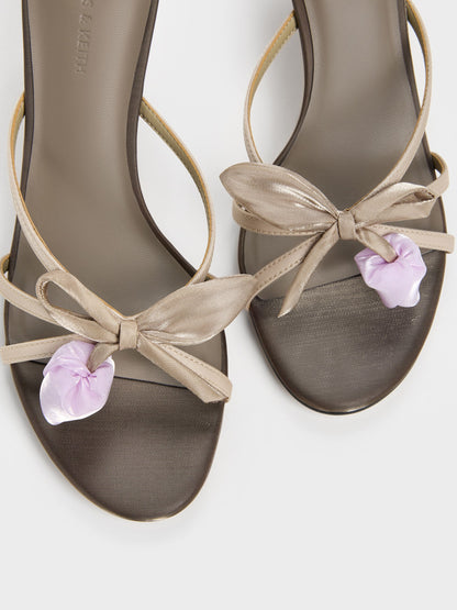 CHARLES & KEITH Special Offer / Bow Flower-Pearl Heeled Mules - Dark Brown Textured