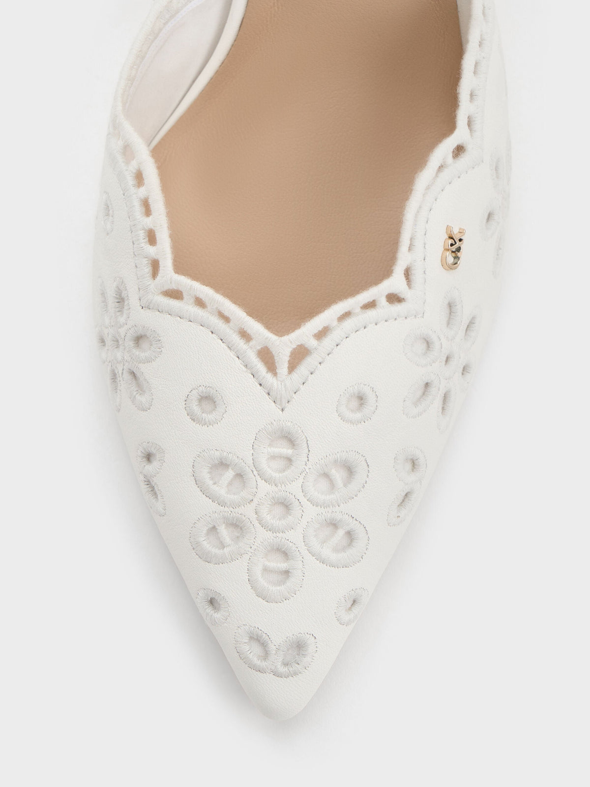 CHARLES & KEITH Featured / Leather Embroidered Pointed Slingback Pumps - White
