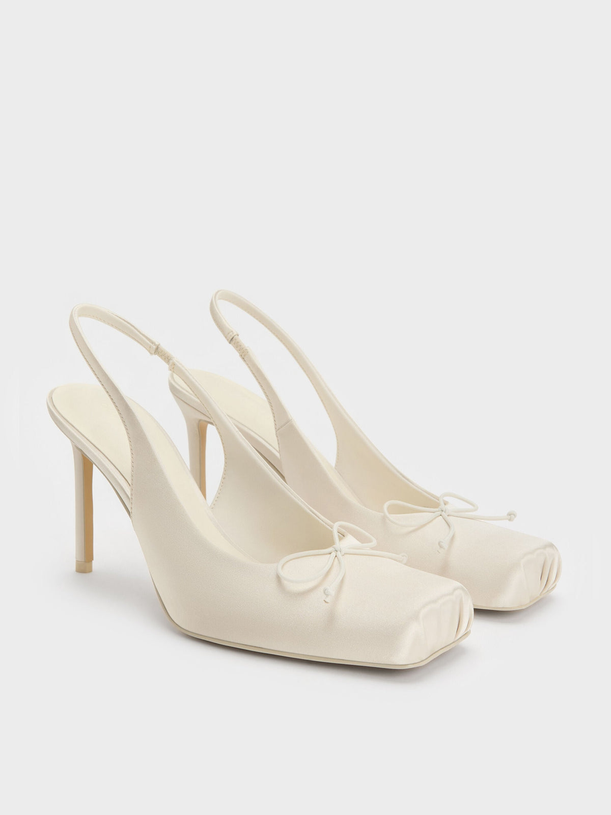 CHARLES & KEITH Sale / Satin Ruched Stiletto Slingback Pumps - Chalk