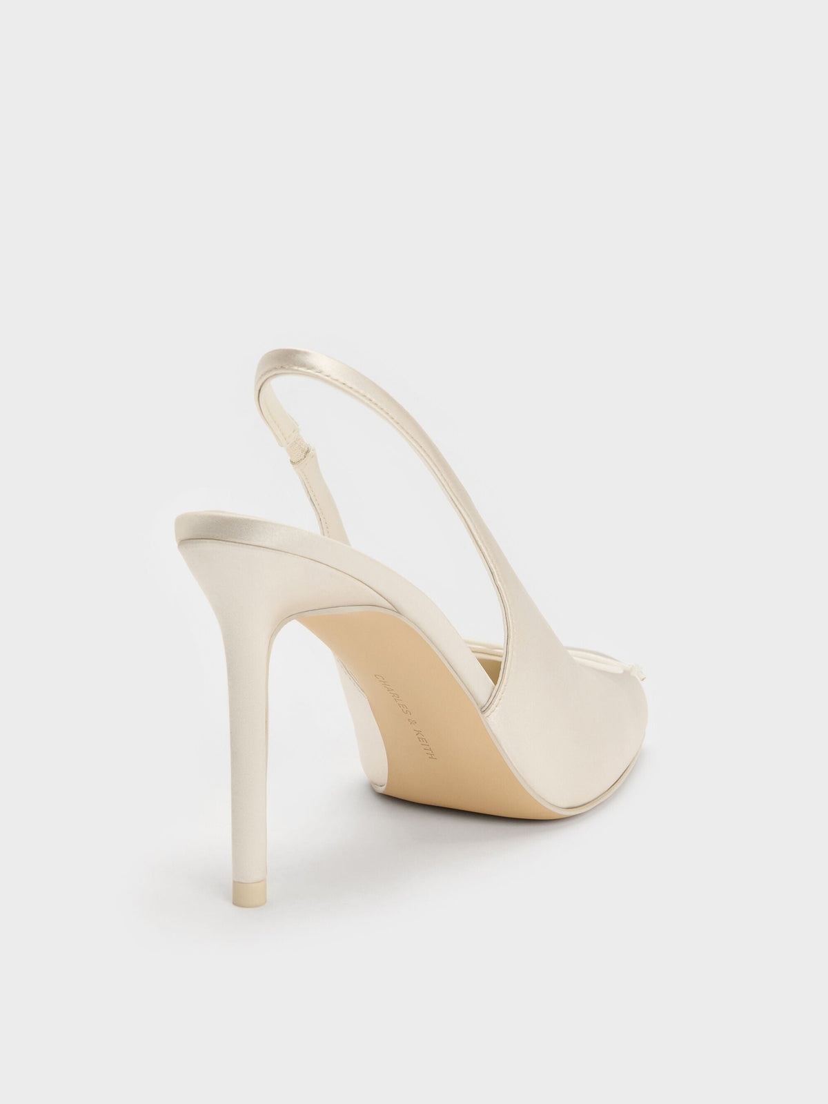 CHARLES & KEITH Sale / Satin Ruched Stiletto Slingback Pumps - Chalk